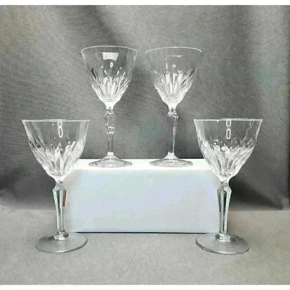 Vintage Josair Edith Crystal Large Claret Wine Glass Goblet Set 4 Glasses Signed